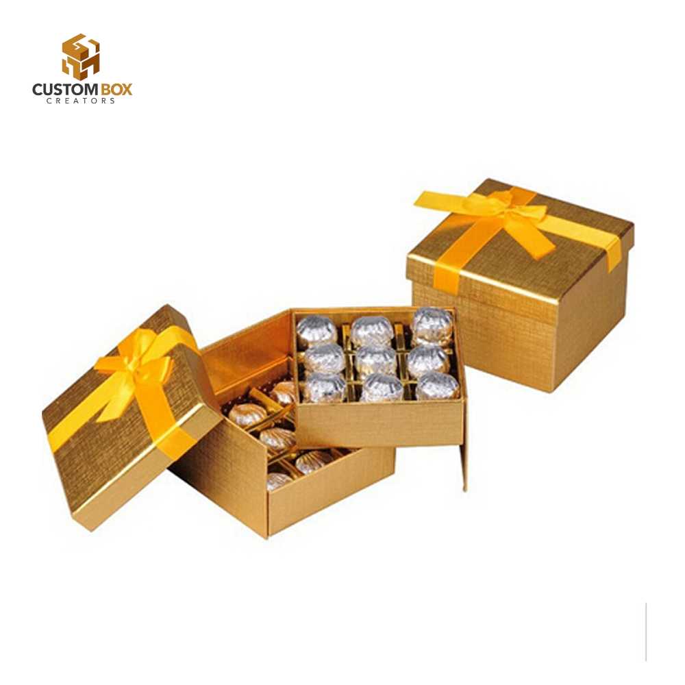 Luxury Gold Chocolate Lid-Off Box with Ribbon